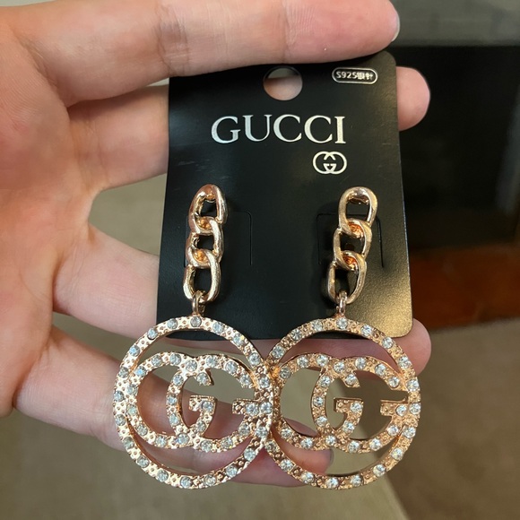 Gg gold and rhinestone dangle fashion earrings - Picture 3 of 5